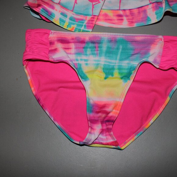 Multi Color Flamingo 2 Pcs Justice Bikini Swimsuit Size 14 - Picture 3 of 10